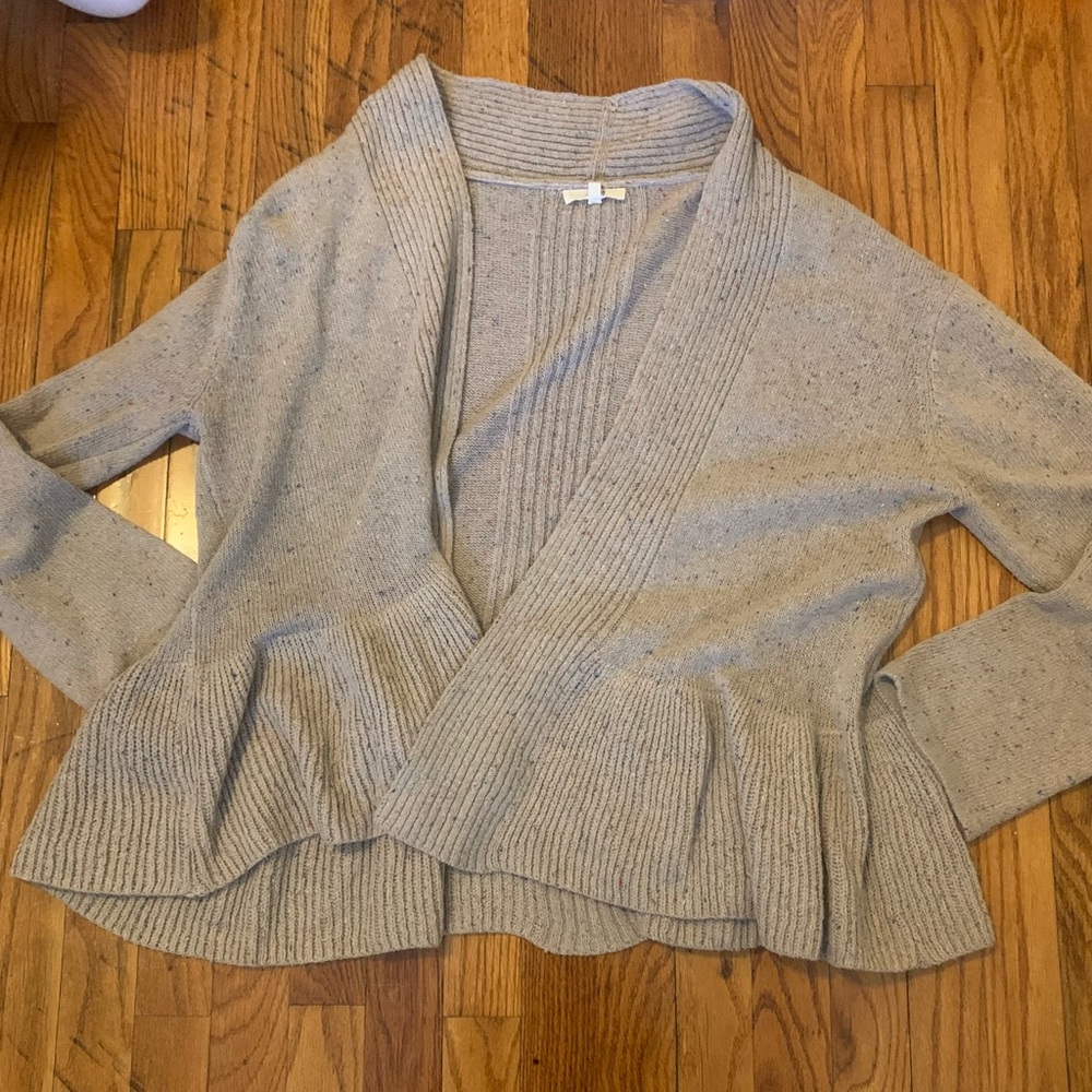 Easel Beige Multicolor Ruffle Cardigan